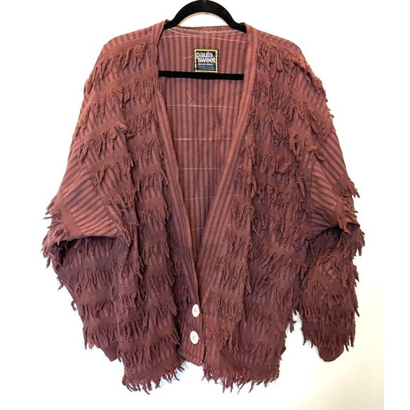 Vintage Paula Sweet Muslin Mink Fringe Jacket Two Button Fringe Size Medium - Picture 3 of 9